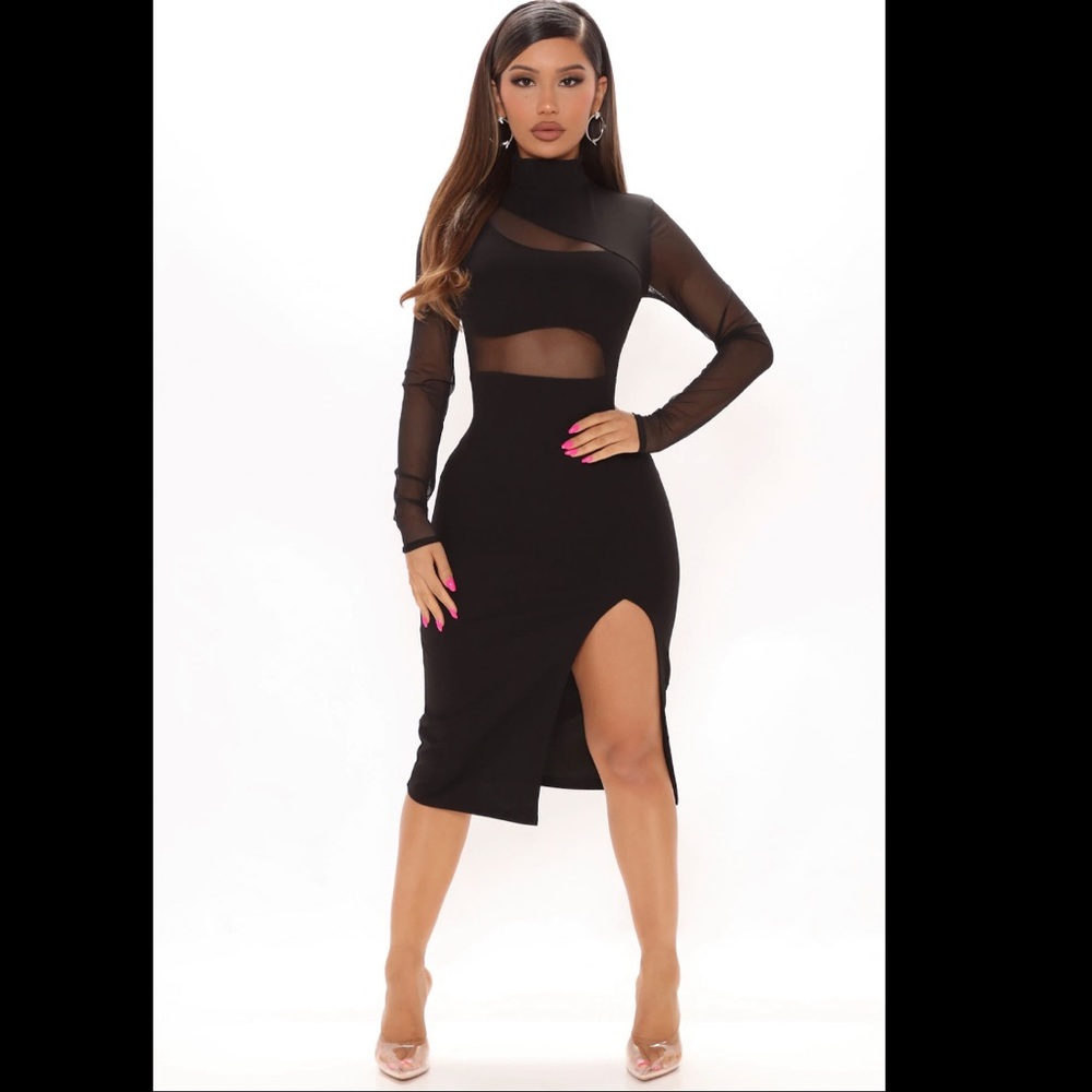 Mesh Midi Dress - Black